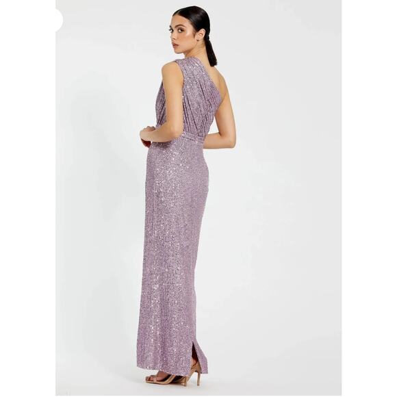 B47 Mac Duggal Sequined Ruched One Shoulder Gown Dress 6 Sparkly Y2K Glam - Picture 4 of 12